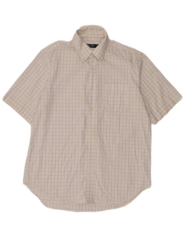 Camisa masculina Nautica de manga curta com ajuste clássico, grande algodão xadrez branco