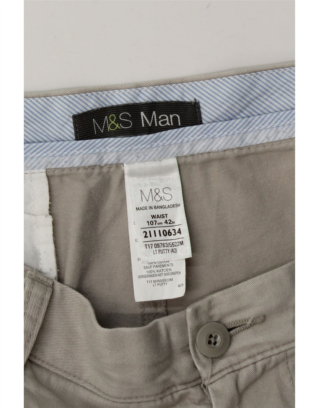 Shorts chino masculino Marks & Spencer W42 2XL algodão cinza