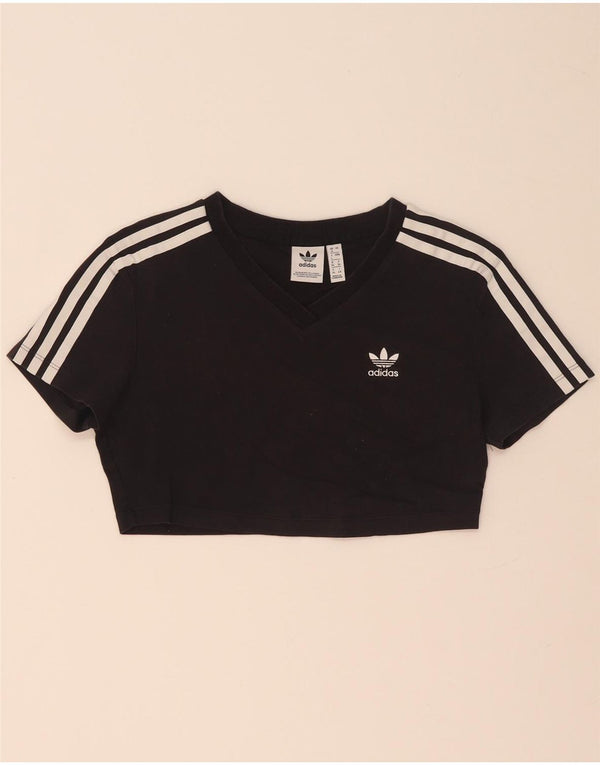 Adidas Womens Crop T-Shirt Top UK 8 Pequeno Algodão Preto