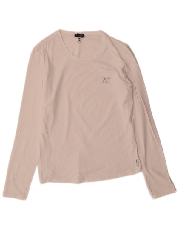 Top feminino Armani Jeans manga comprida UK 12 médio branco