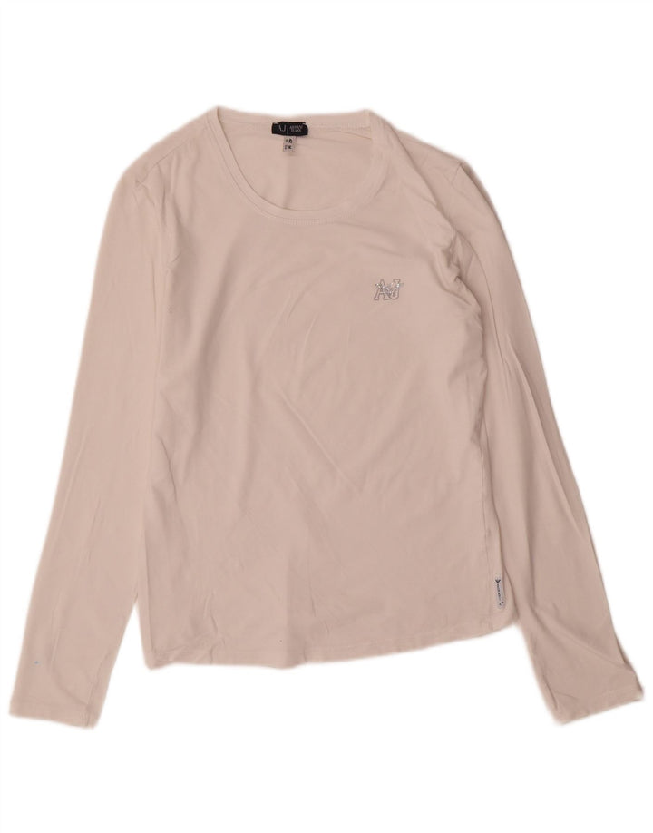 Top feminino Armani Jeans manga comprida UK 12 médio branco