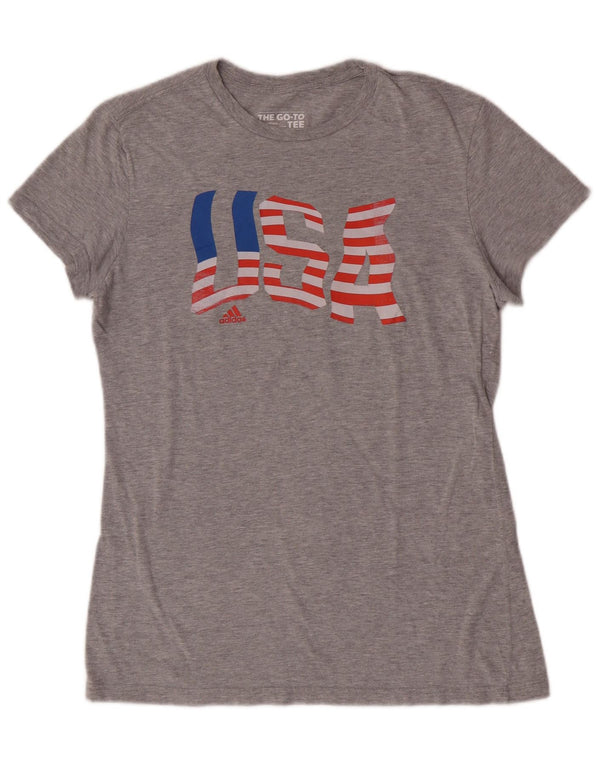 Camiseta Adidas Feminina USA Graphic Top UK 12 Algodão Cinza Médio