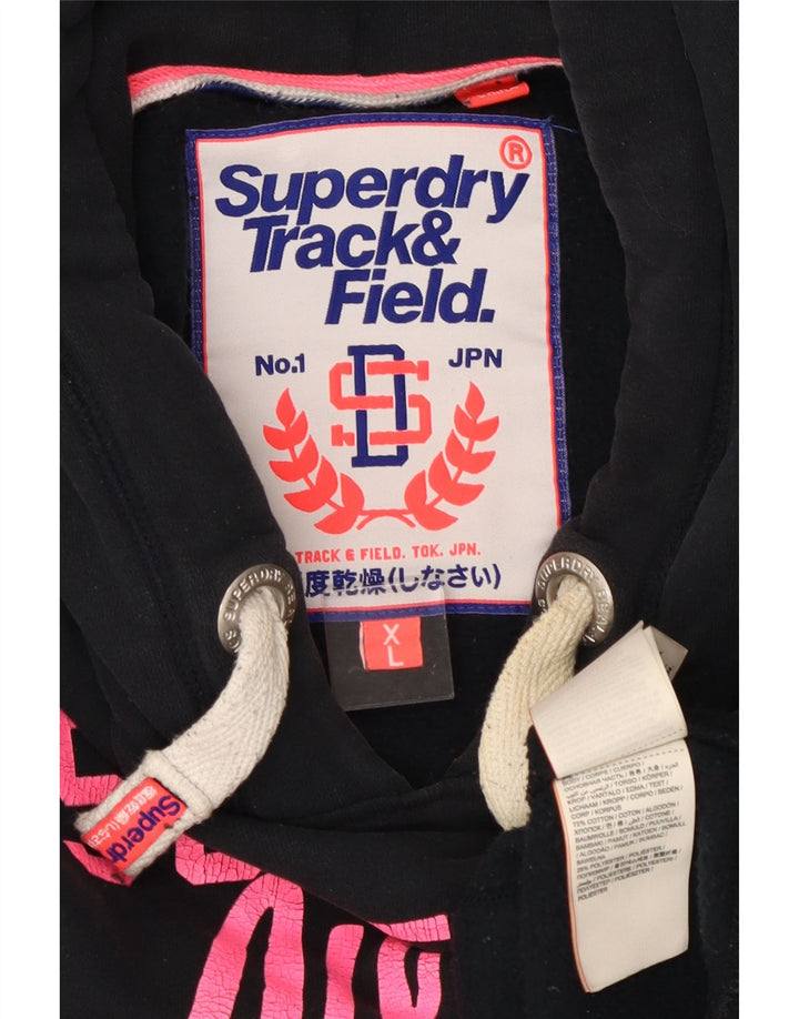 Jumper com capuz gráfico feminino SUPERDRY UK 18 XL algodão preto