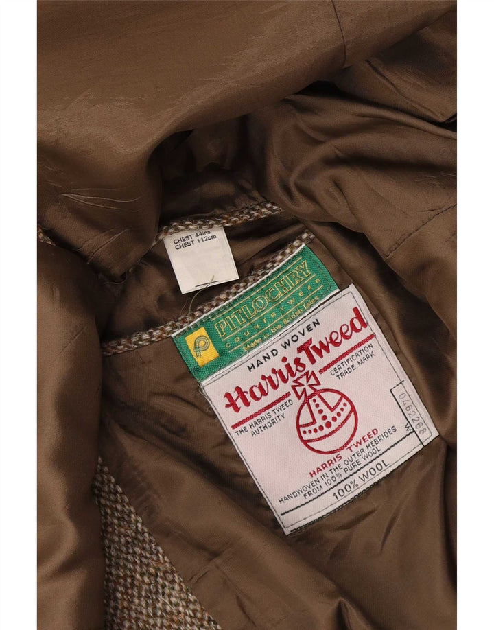 Jaqueta blazer masculina de 2 botões Harris Tweed Reino Unido 44 XL lã marrom