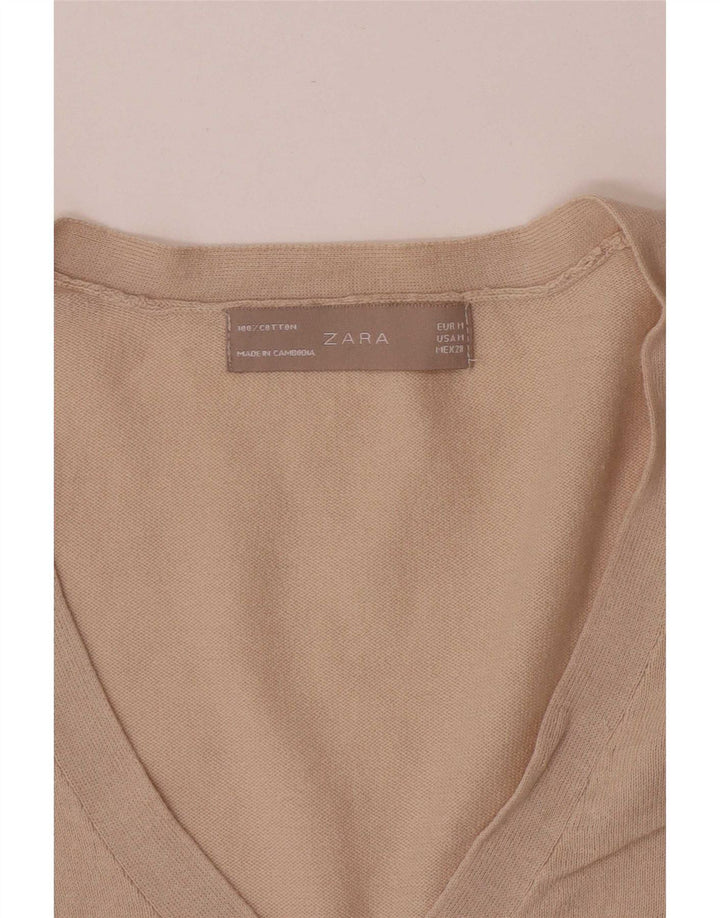 Suéter cardigã feminino Zara Reino Unido 12 algodão bege médio