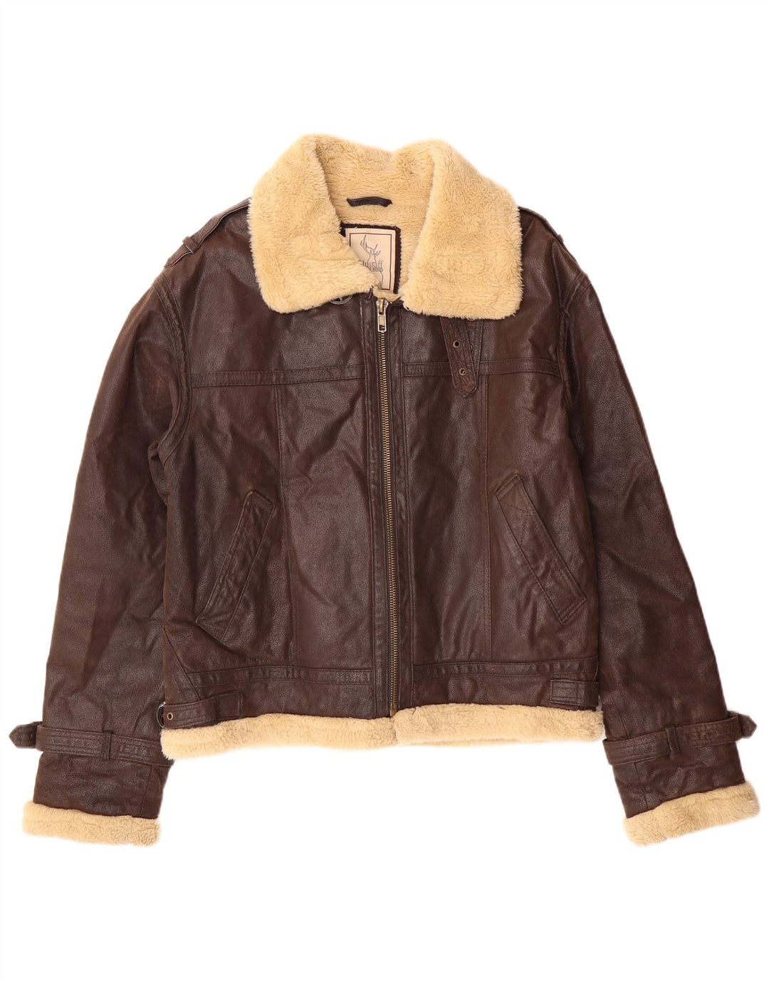 Jaqueta feminina BLUSTAFF Shearling Reino Unido 16 grande couro marrom