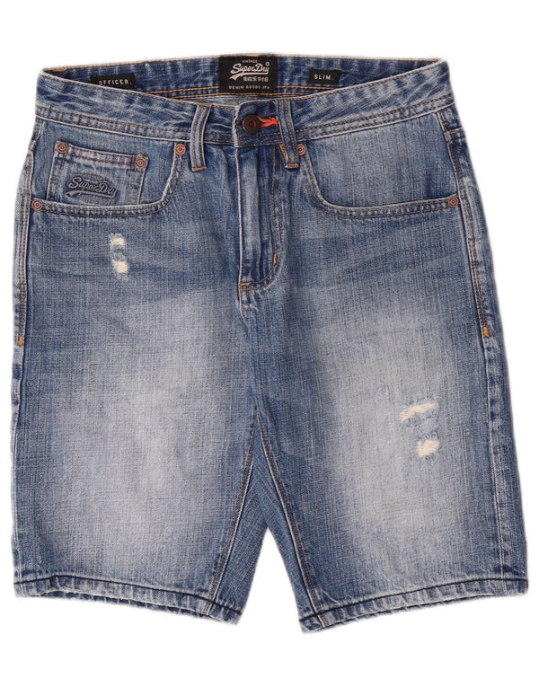 Shorts jeans slim masculino SUPERDRY desgastado W28 algodão azul médio
