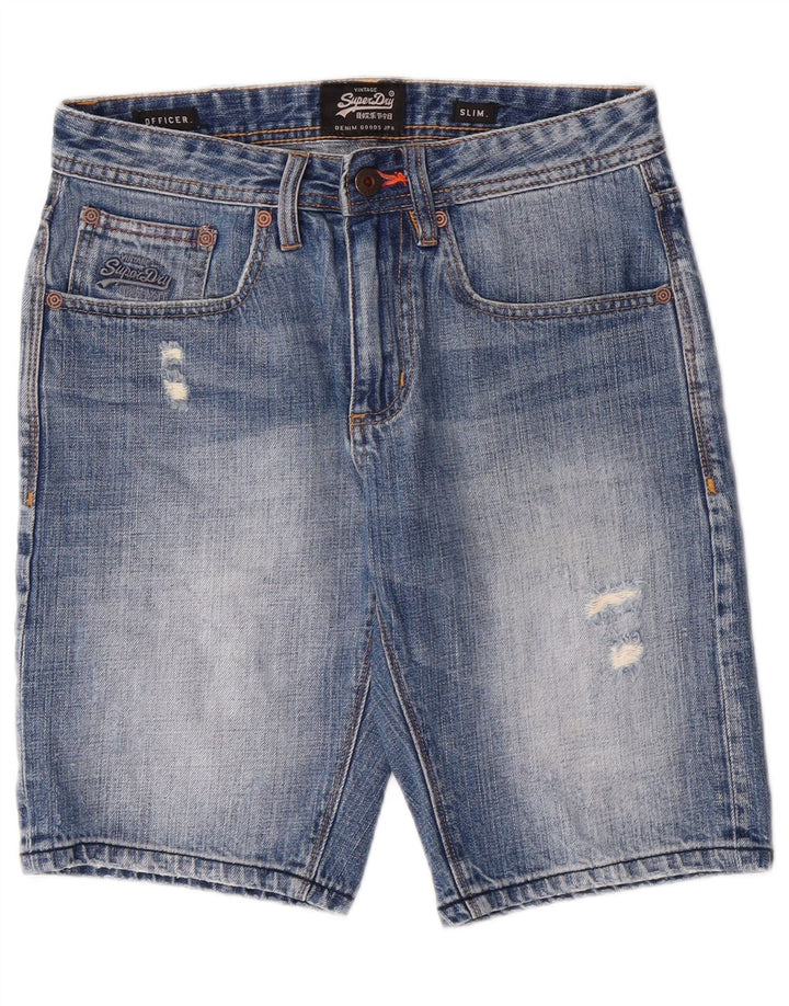 Shorts jeans slim masculino SUPERDRY desgastado W28 algodão azul médio