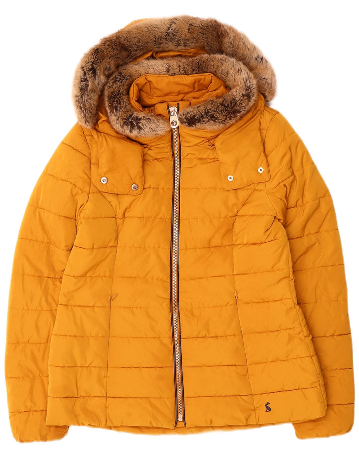 Jaqueta acolchoada com capuz feminina Joules UK 12 poliéster amarelo médio