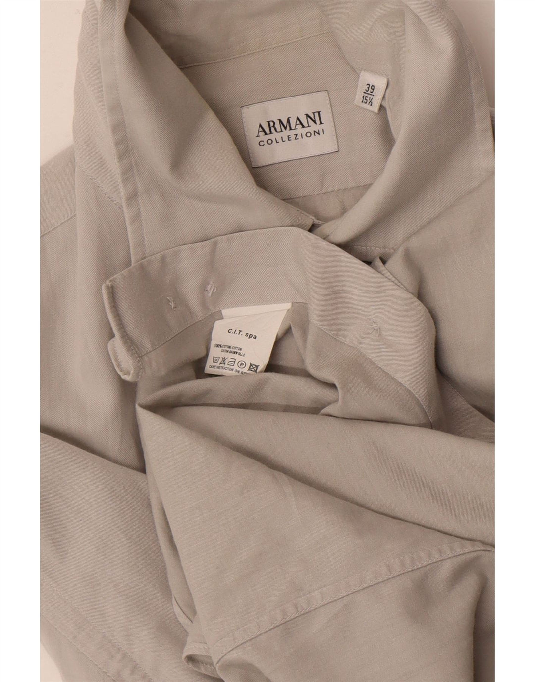 Camisa masculina Armani Collezioni tamanho 39 15 1/2 algodão cinza médio