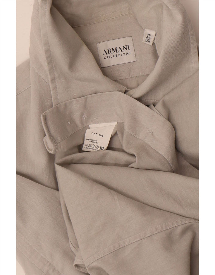 Camisa masculina Armani Collezioni tamanho 39 15 1/2 algodão cinza médio