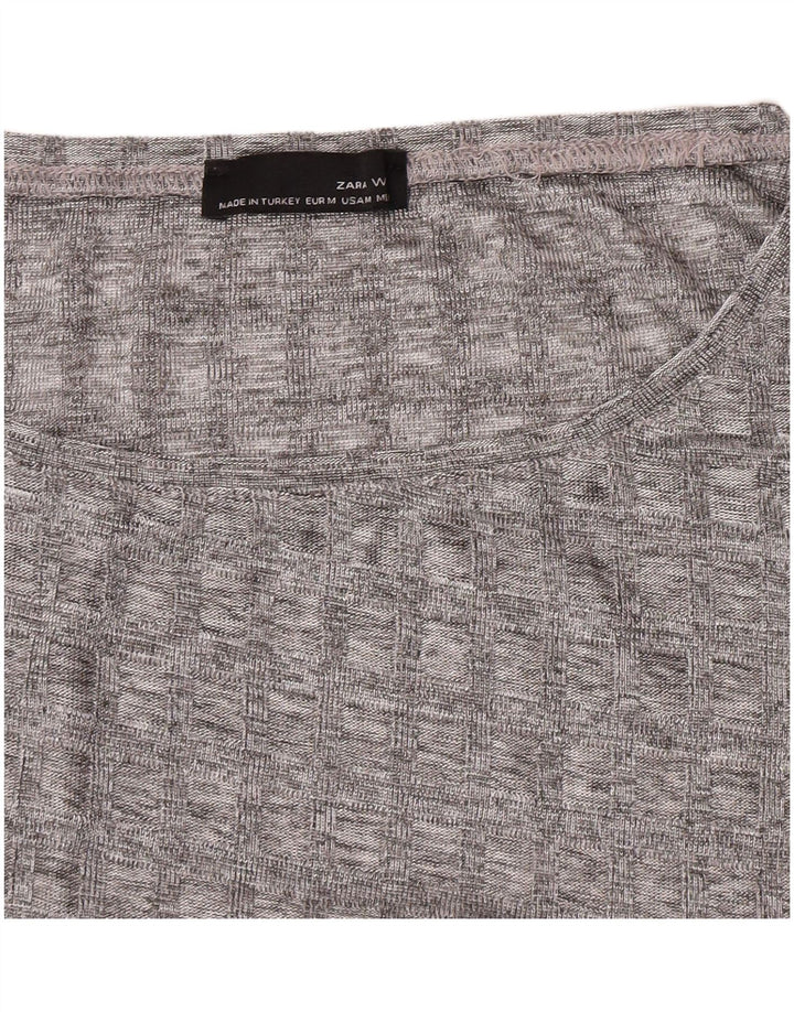 Top feminino Zara manga comprida UK 12 cinza médio