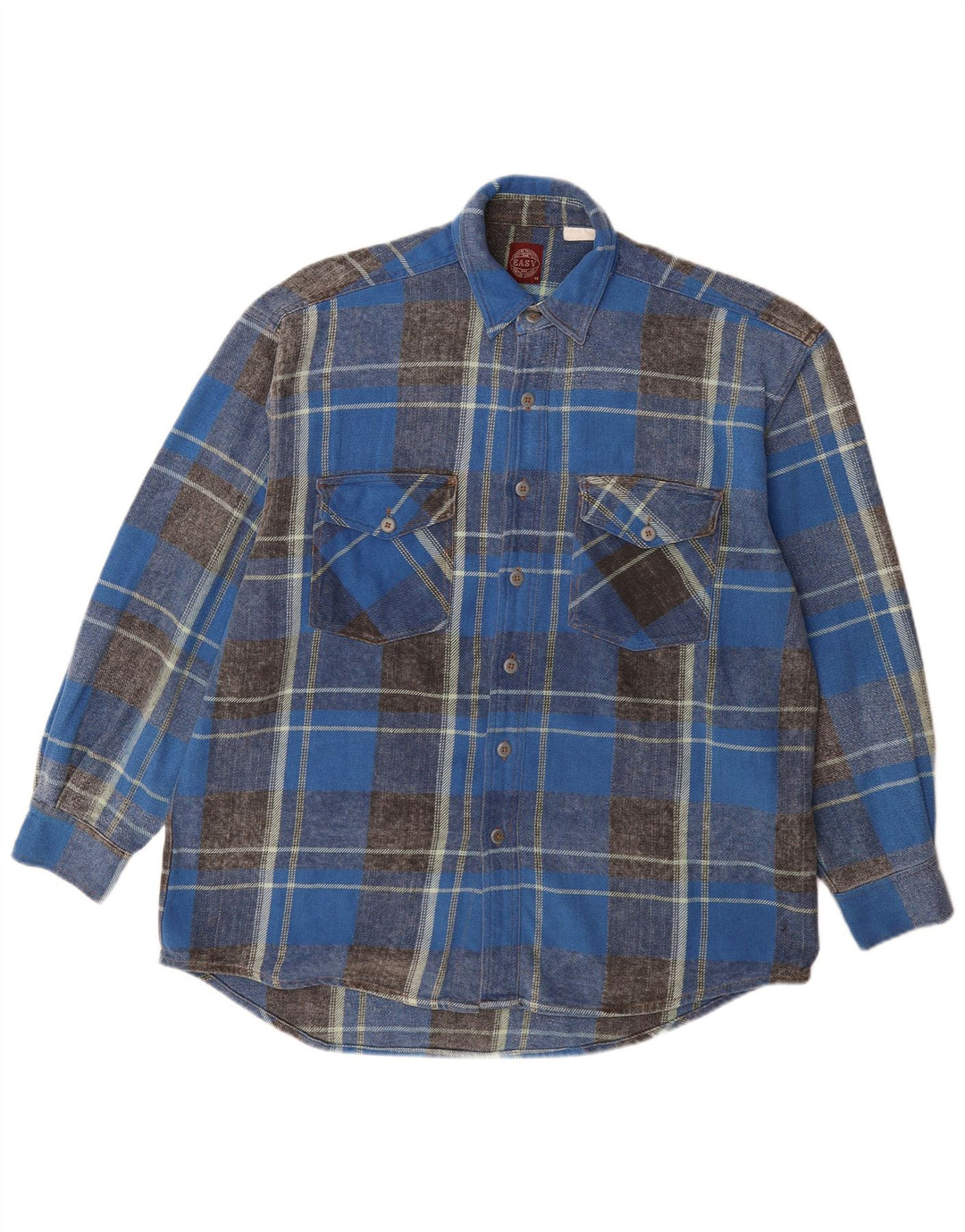 Camisa masculina de flanela EASY de algodão xadrez azul médio