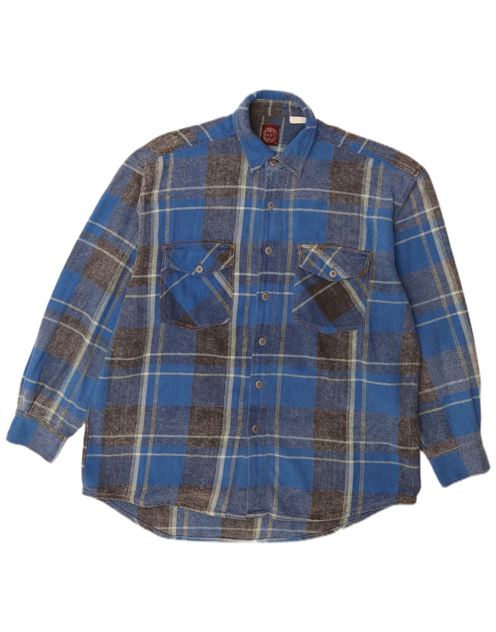 Camisa masculina de flanela EASY de algodão xadrez azul médio
