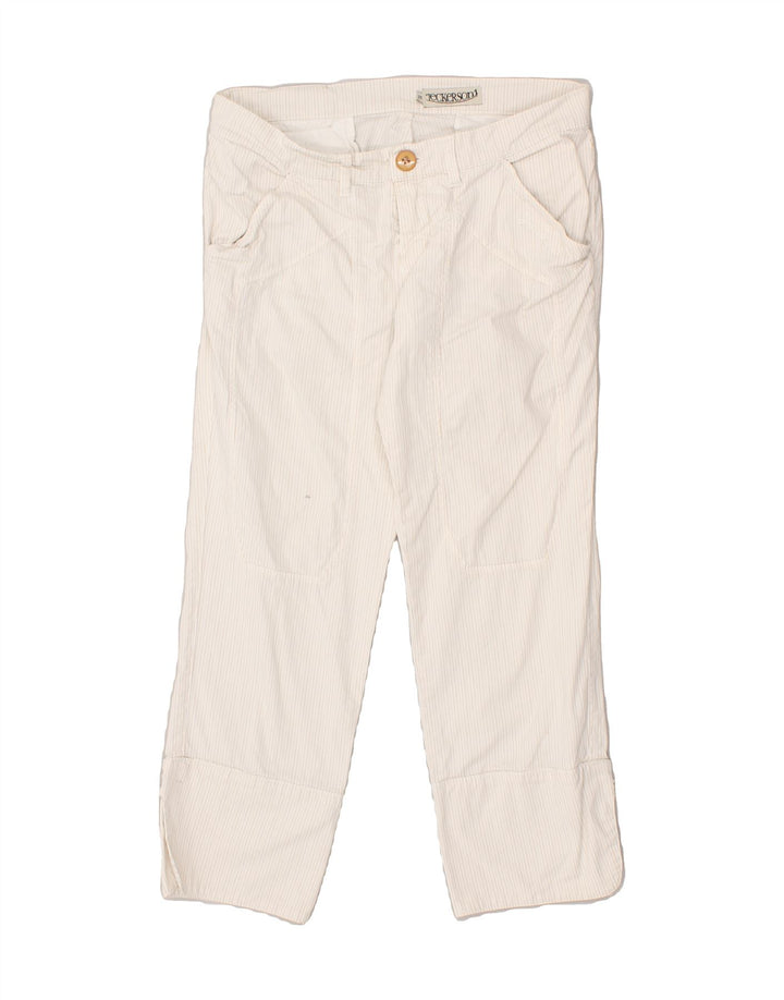JECKERSON Womens Straight Capri Trousers W29 L24 White Pinstripe Cotton Vintage Jeckerson and Second-Hand Jeckerson from Messina Hembry 