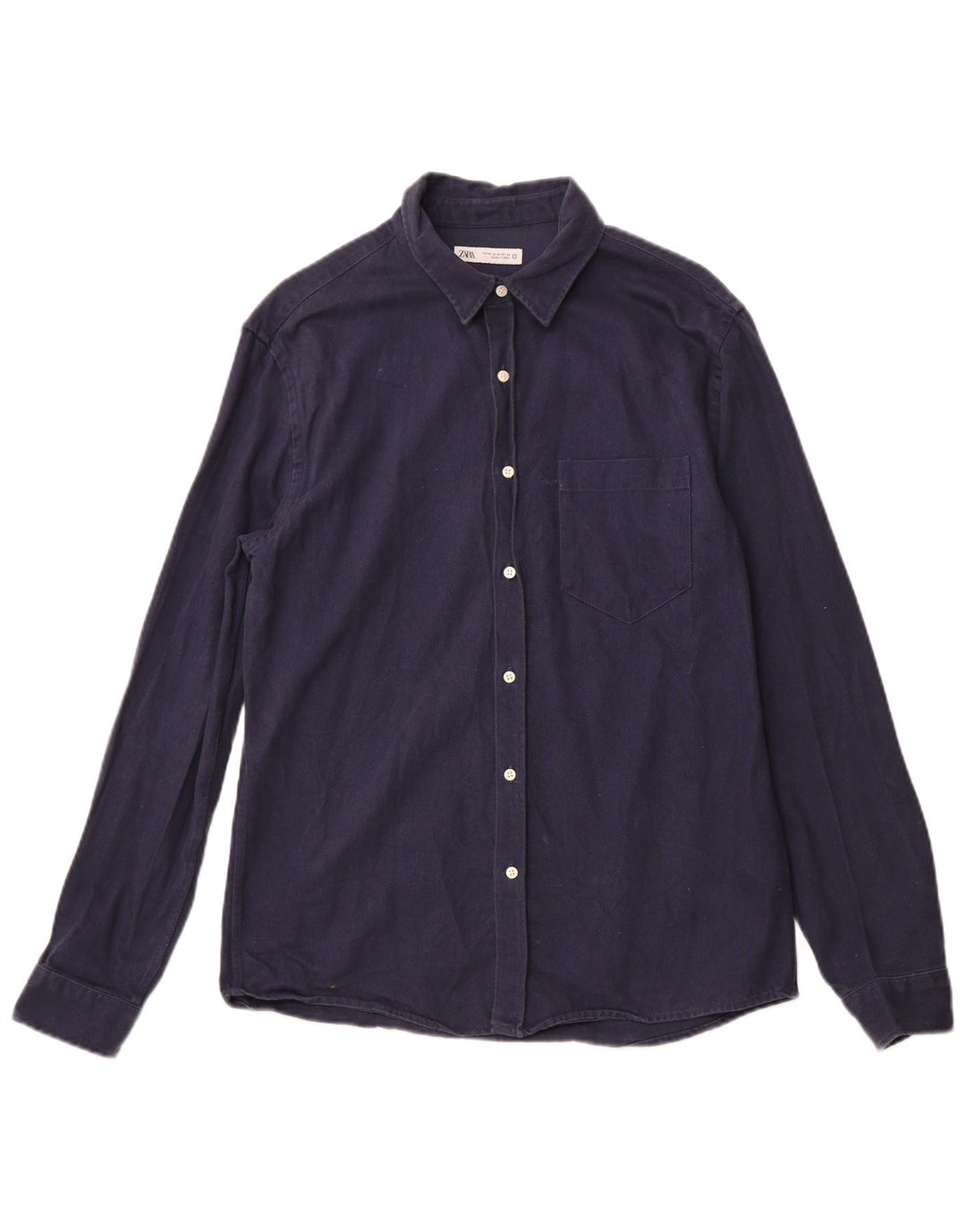 Camisa masculina de flanela ZARA médio algodão azul marinho