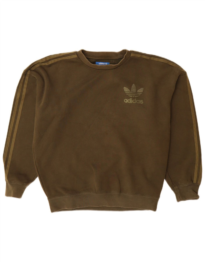 Adidas Mens Moletom Jumper Pequeno Algodão Cáqui