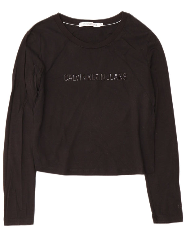 Calvin Klein Jeans feminino cropped top gráfico manga comprida Reino Unido 12 médio preto