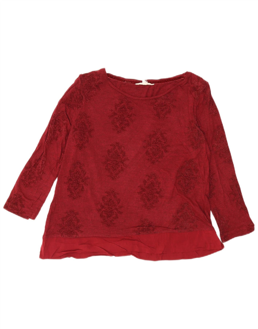 Top cropped feminino White Stuff manga comprida Reino Unido 14 grande viscose floral borgonha