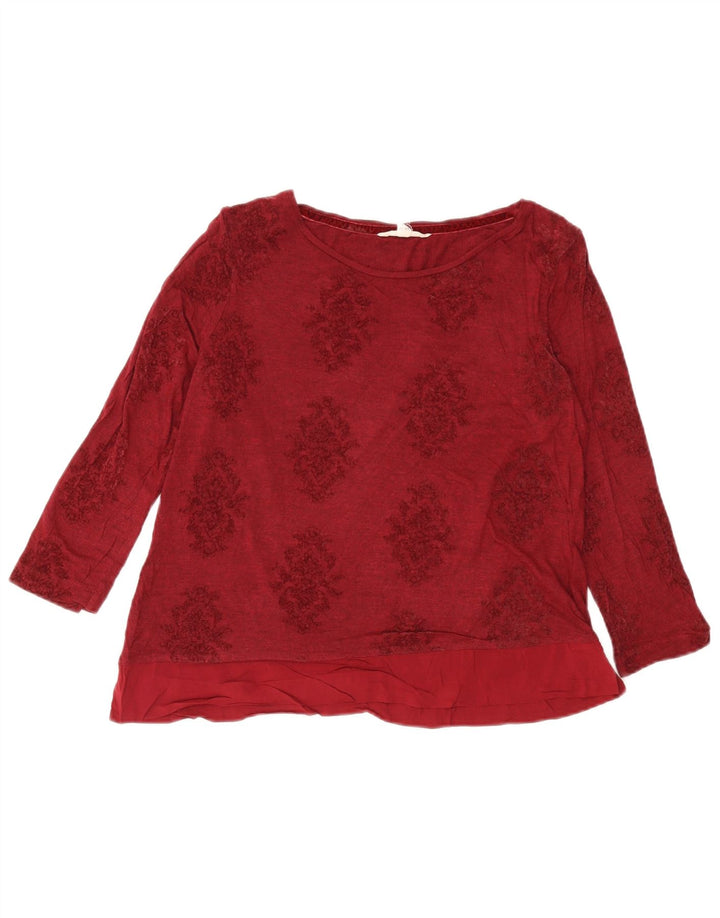 Top cropped feminino White Stuff manga comprida Reino Unido 14 grande viscose floral borgonha