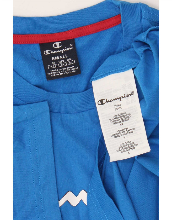 Camiseta masculina gráfica Champion pequeno algodão azul