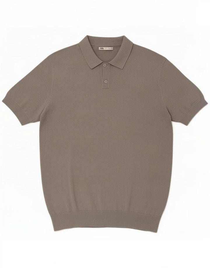 Zara Camisa polo masculina grande cinza Lyocell