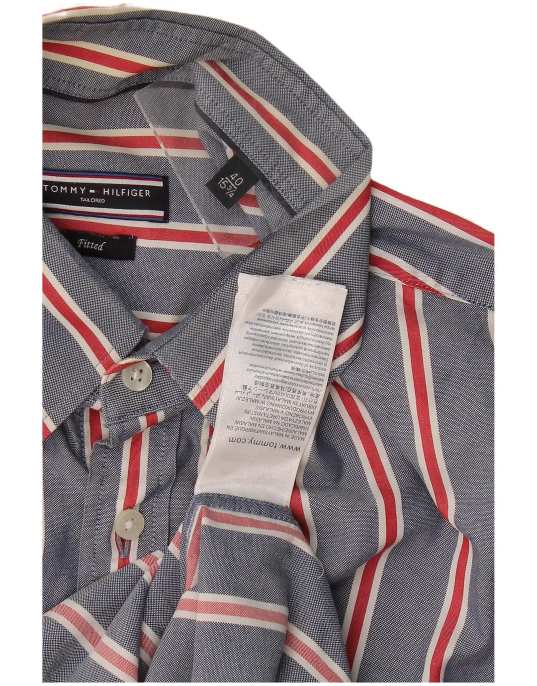 Camisa masculina TOMMY HILFIGER tamanho 15 3/4 médio azul marinho listrado