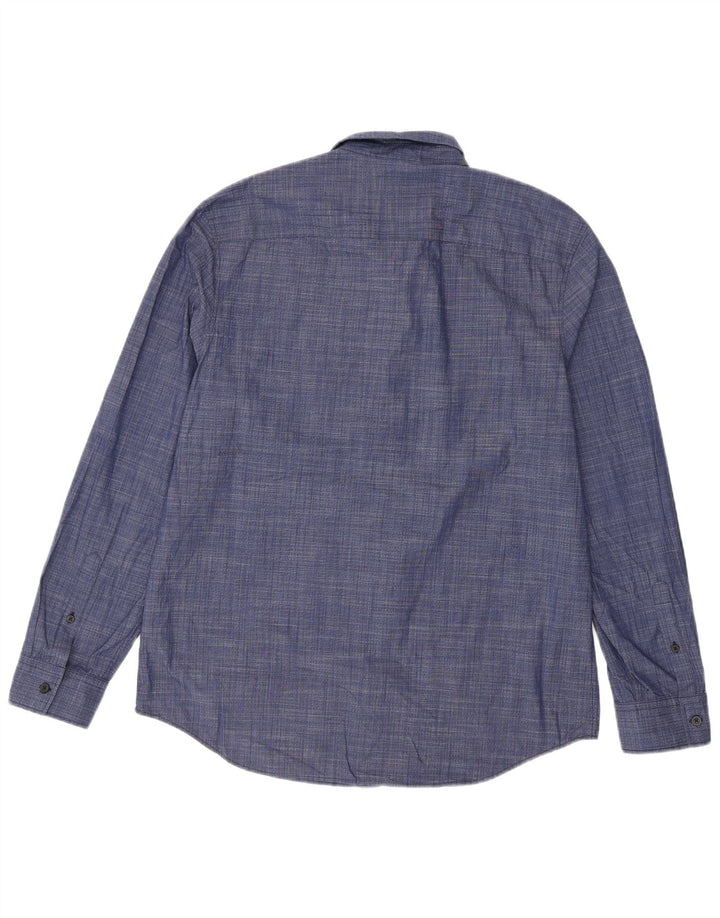 Camisa masculina Calvin Klein grande listrada azul de algodão
