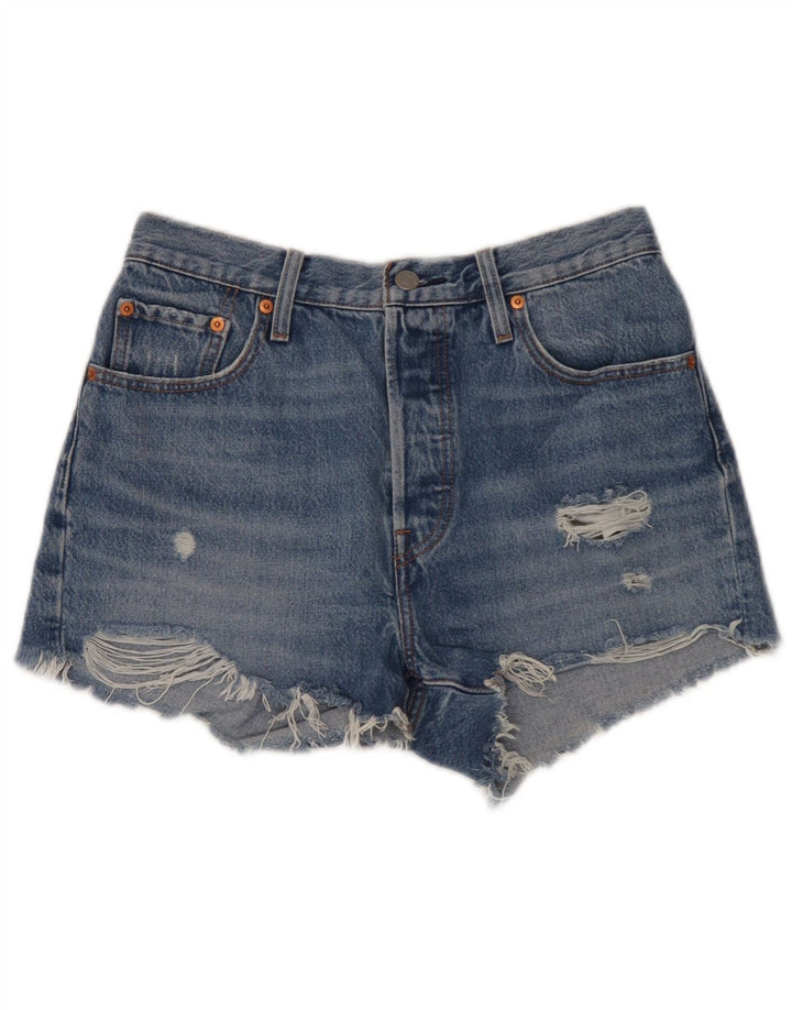 Shorts jeans feminino Levi's 501 desgastado W29 algodão azul médio