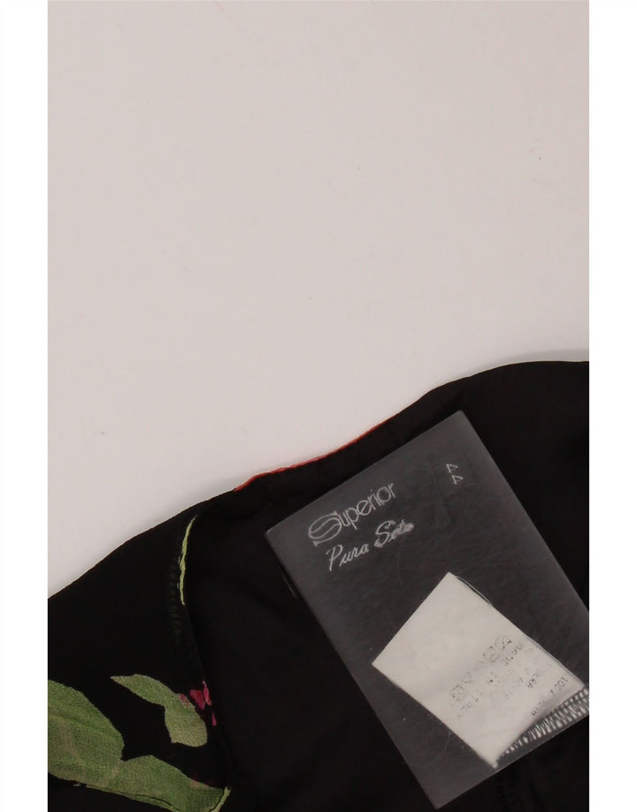 Vestido deslizante feminino SUPERIOR IT 44 seda floral preta média