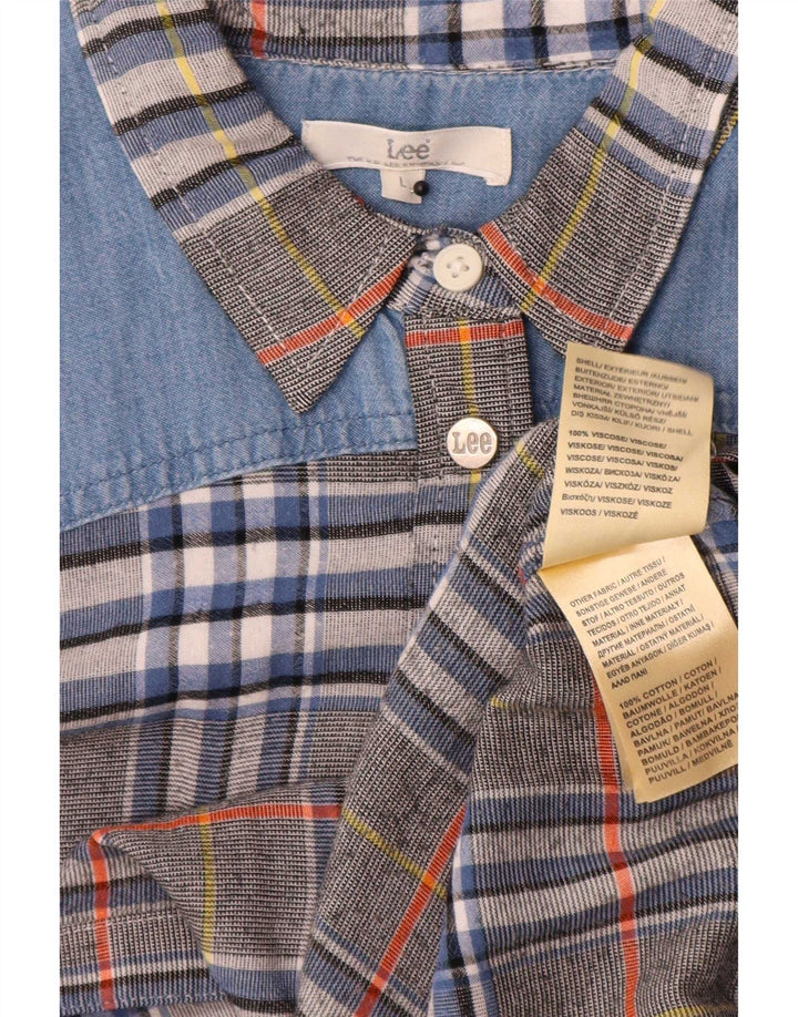 Camisa feminina de flanela Lee Reino Unido 16 grande viscose xadrez cinza