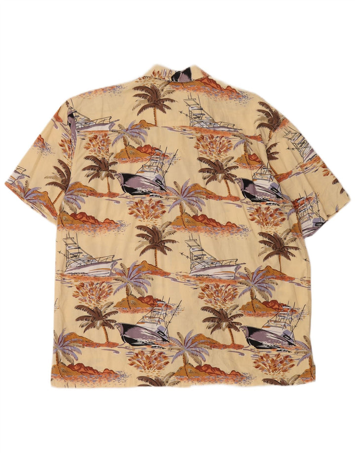 Camisa masculina de manga curta com padrão abstrato NEWPORT havaiana amarela média