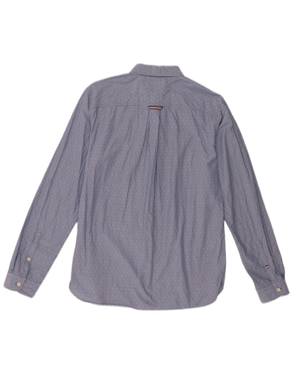 Camisa masculina Tommy Hilfiger Regular Fit de algodão listrado azul médio