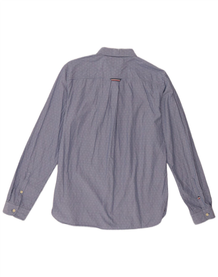 Camisa masculina Tommy Hilfiger Regular Fit de algodão listrado azul médio