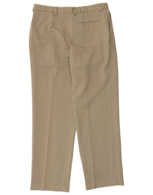 Calça masculina de terno reto Marks & Spencer W34 L31 poliéster bege