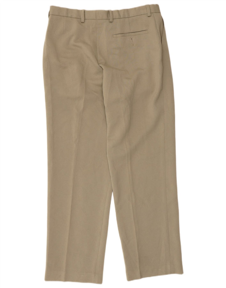 Calça masculina de terno reto Marks & Spencer W34 L31 poliéster bege