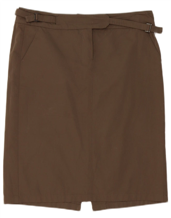 Saia reta feminina Max Mara Reino Unido 12 médio W34 poliéster marrom