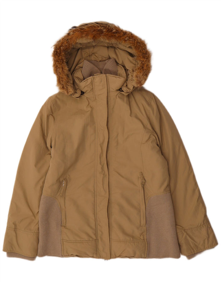 Jaqueta acolchoada com capuz feminina Woolrich UK 16 grande poliéster bege