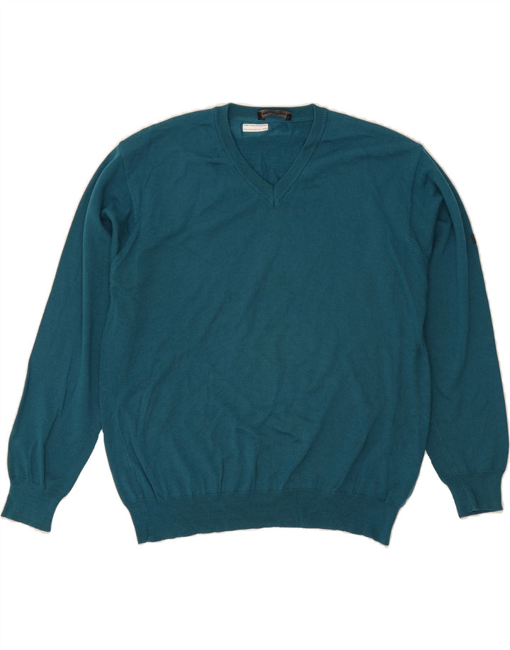 MONTE CARLO Mens V-Neck Jumper Sweater Large Blue Wool Vintage Monte Carlo and Second-Hand Monte Carlo from Messina Hembry 