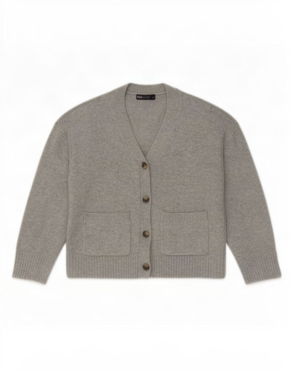 Suéter cardigã feminino Marks & Spencer Reino Unido 14 cinza médio manchado