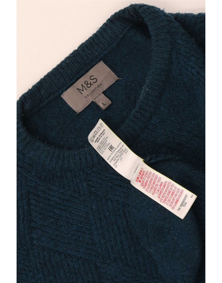 Suéter masculino Marks & Spencer com gola redonda grande acrílico turquesa