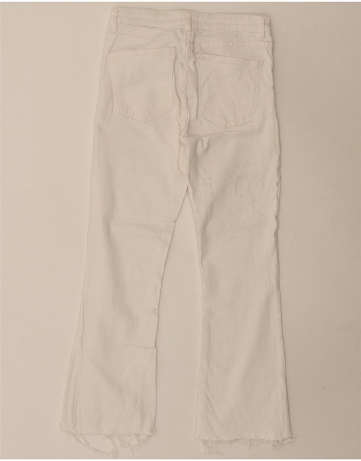 Zara Calça Jeans Feminina Crop Bootcut EU 38 Pequeno W28 L26 Algodão Branco