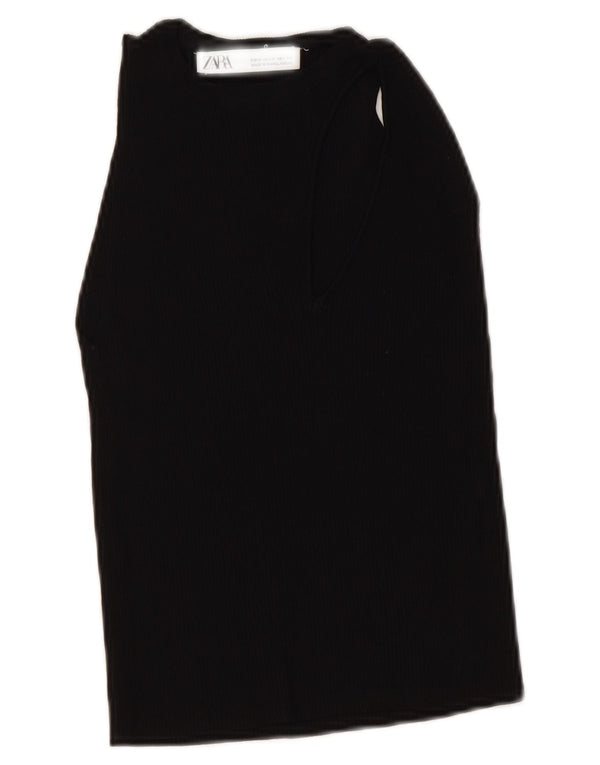 Zara Womens Crop Vest Top Reino Unido 12 Médio Preto