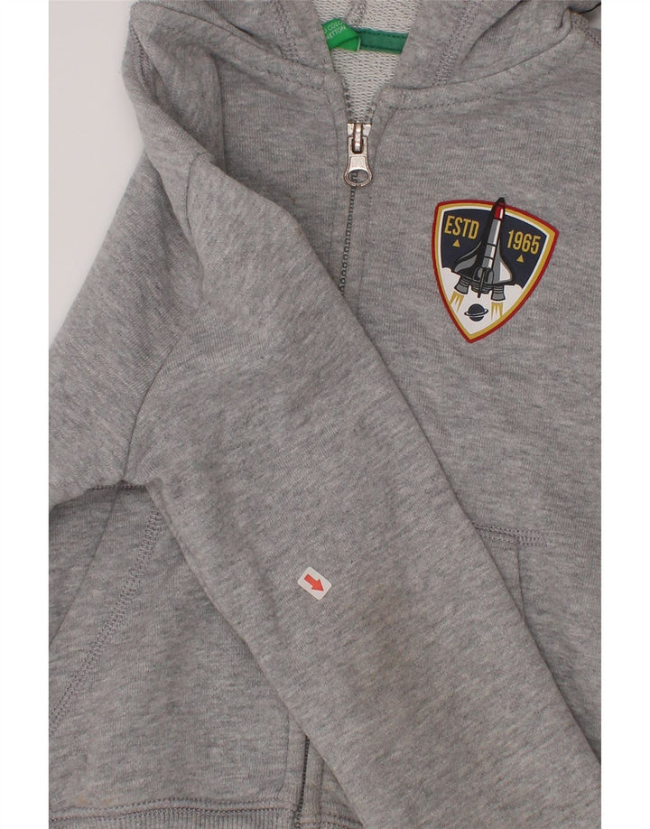 Suéter Benetton Boys Graphic Zip com capuz 5-6 anos cinza
