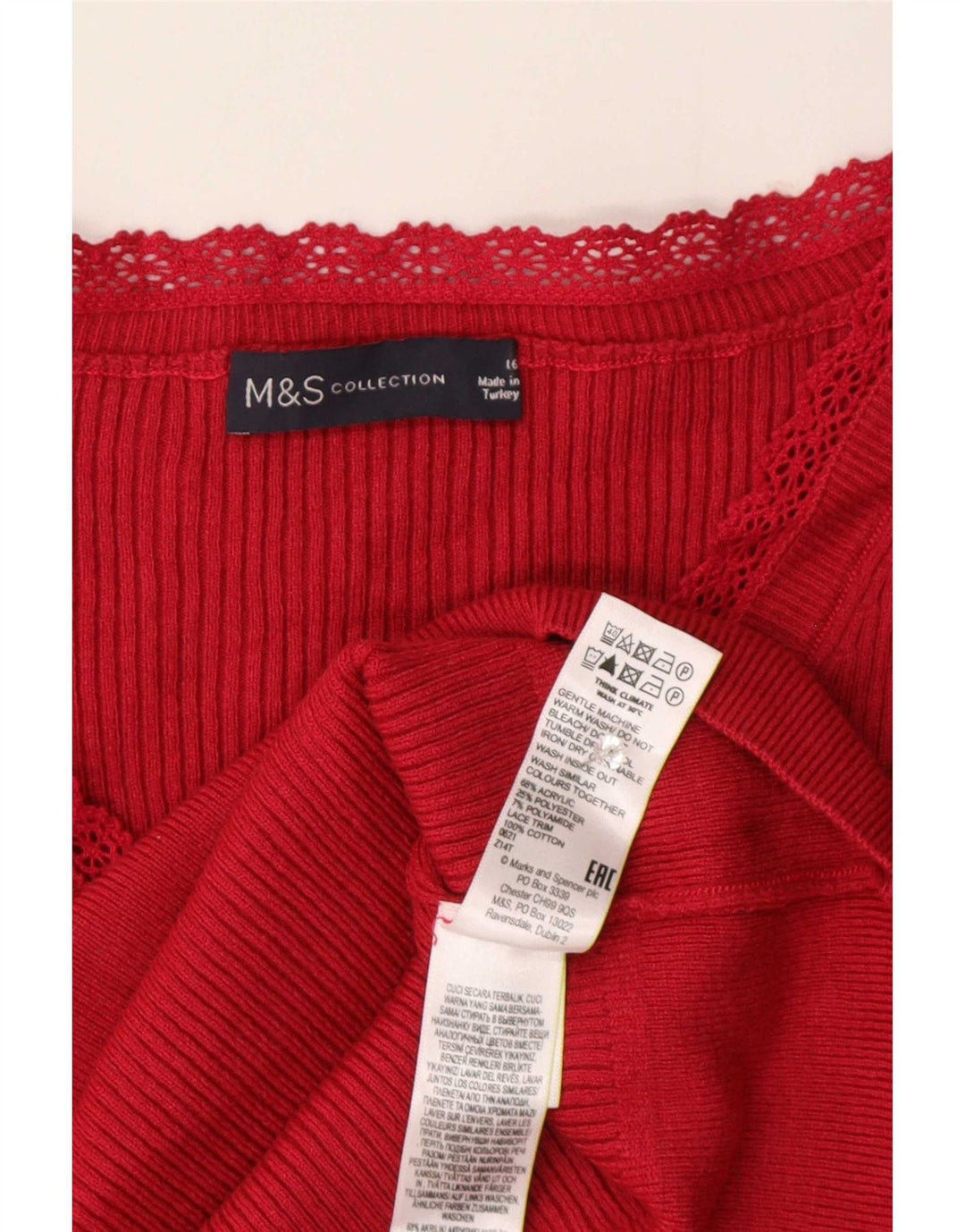 Blusa feminina de manga curta Marks & Spencer Reino Unido 16 grande acrílico vermelho