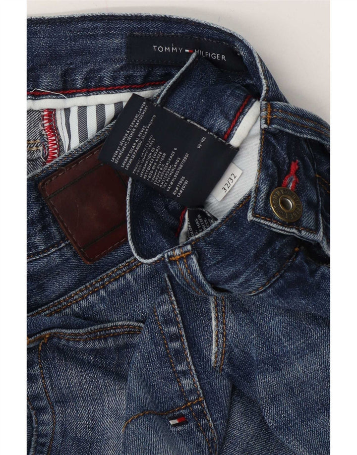 Tommy Hilfiger Calça jeans reta masculina desgastada W32 L32 algodão azul