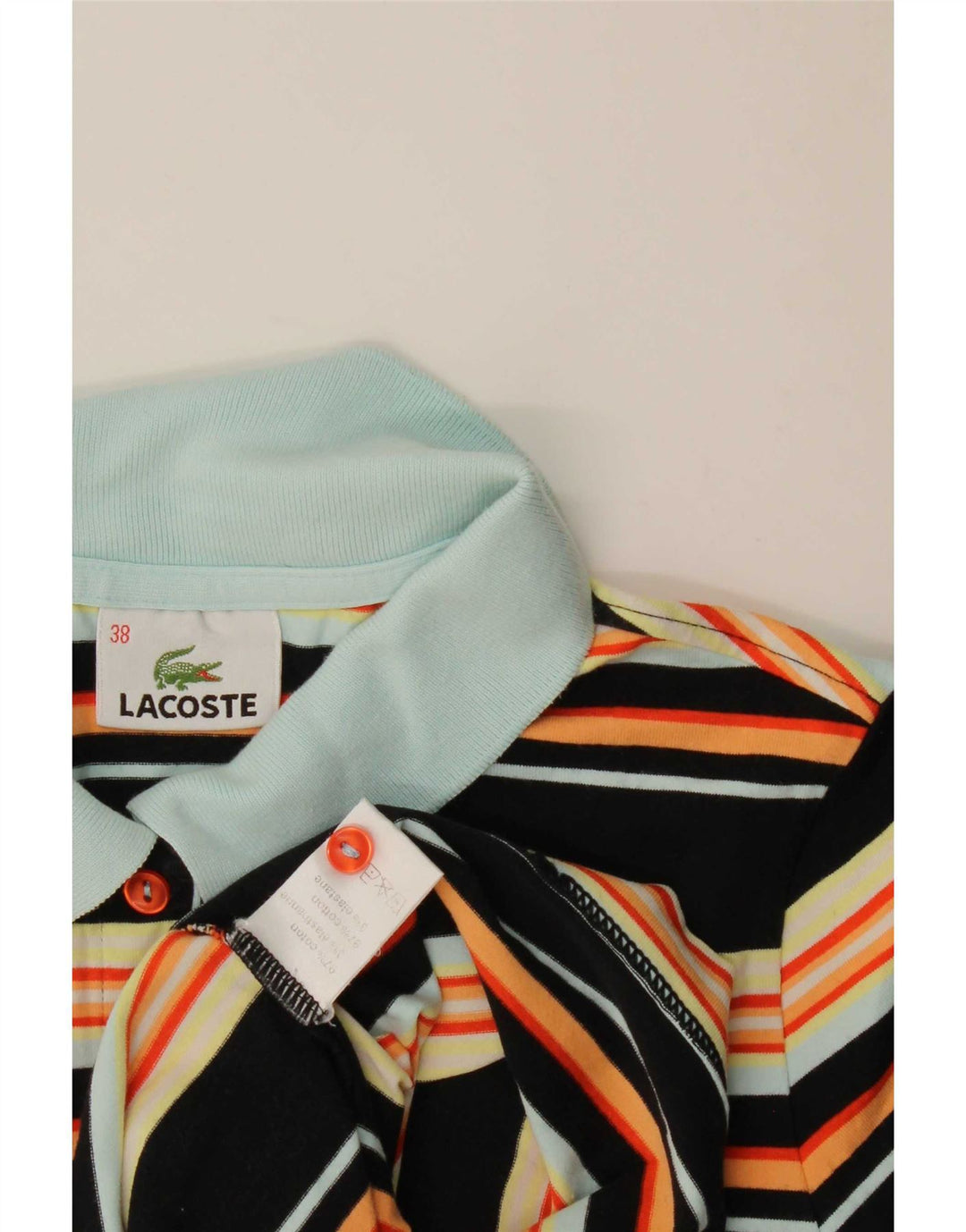 Camisa polo feminina Lacoste tamanho 38 algodão listrado preto médio