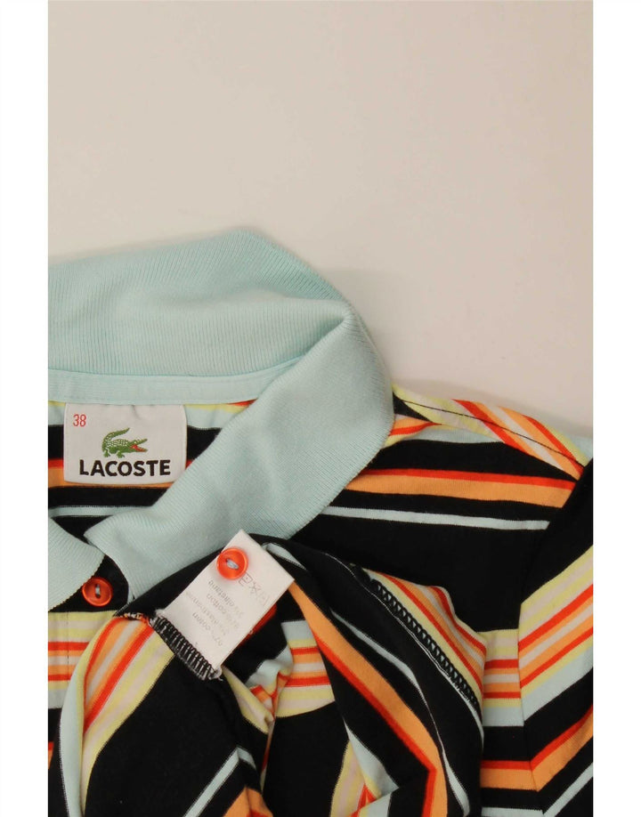 Camisa polo feminina Lacoste tamanho 38 algodão listrado preto médio
