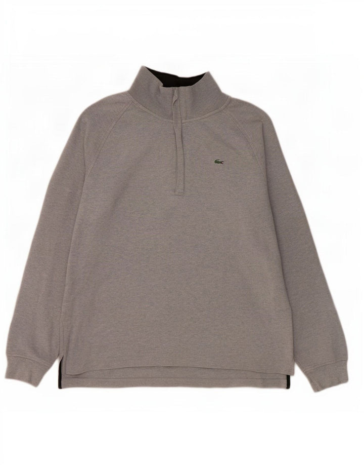 Suéter masculino Lacoste com zíper e pescoço tamanho 6 XL algodão cinza