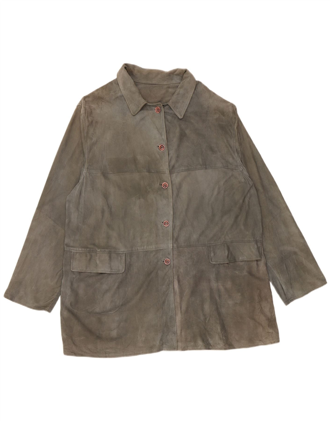 Jaqueta de camurça feminina vintage UK 20 2XL couro cinza